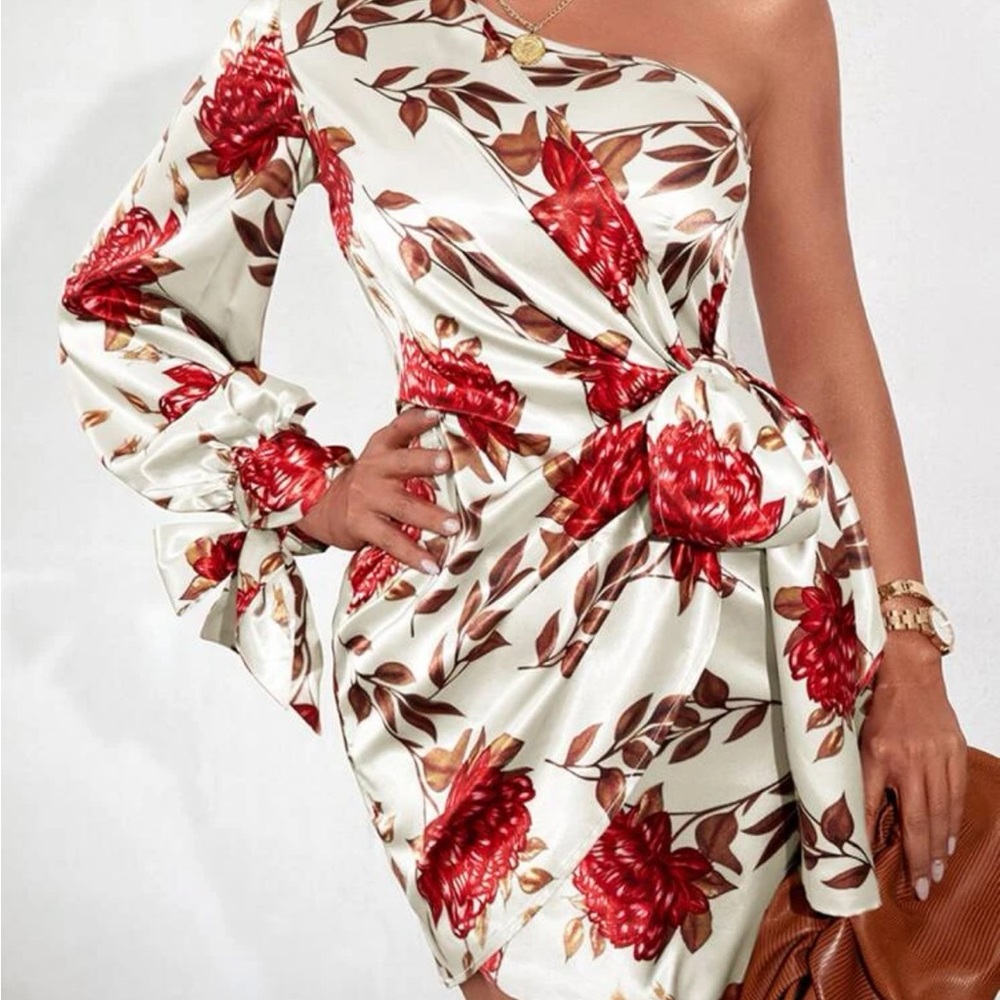 One shoulder floral dress